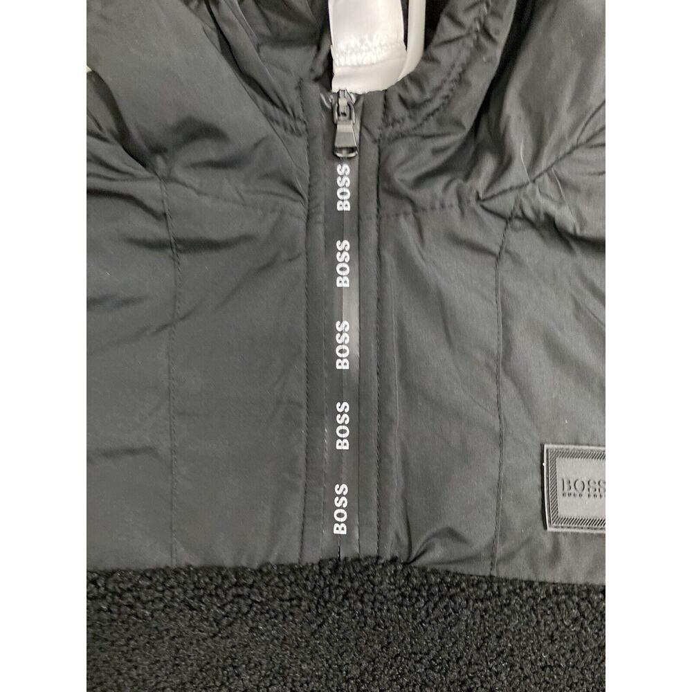 HUGO BOSS Boys Black Faux Fur Shearling Hooded Logo Sweatshirt Jacket Size 10 - Picture 5 of 7
